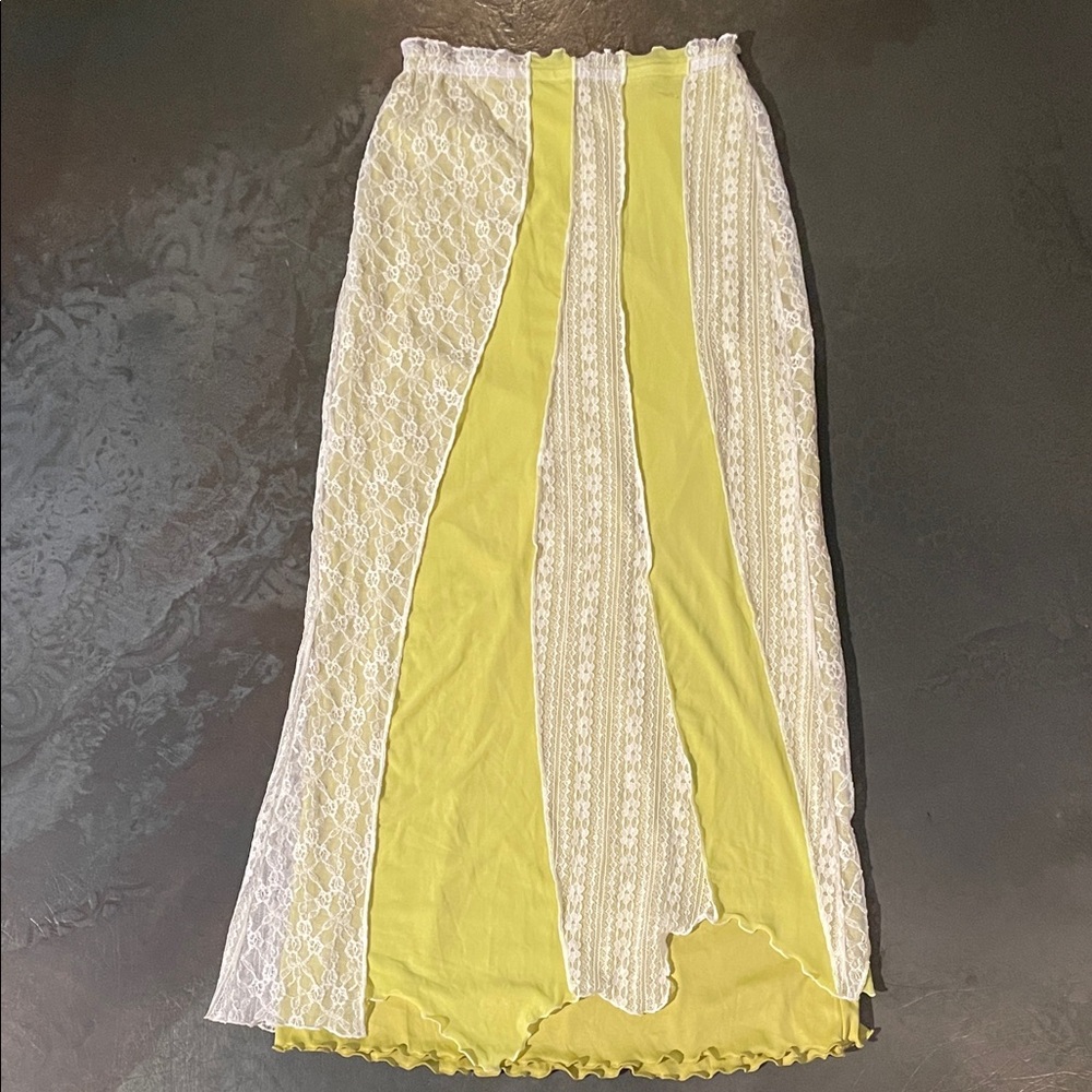 Urban Outfitters Lace Maxi Skirt - White and lime green